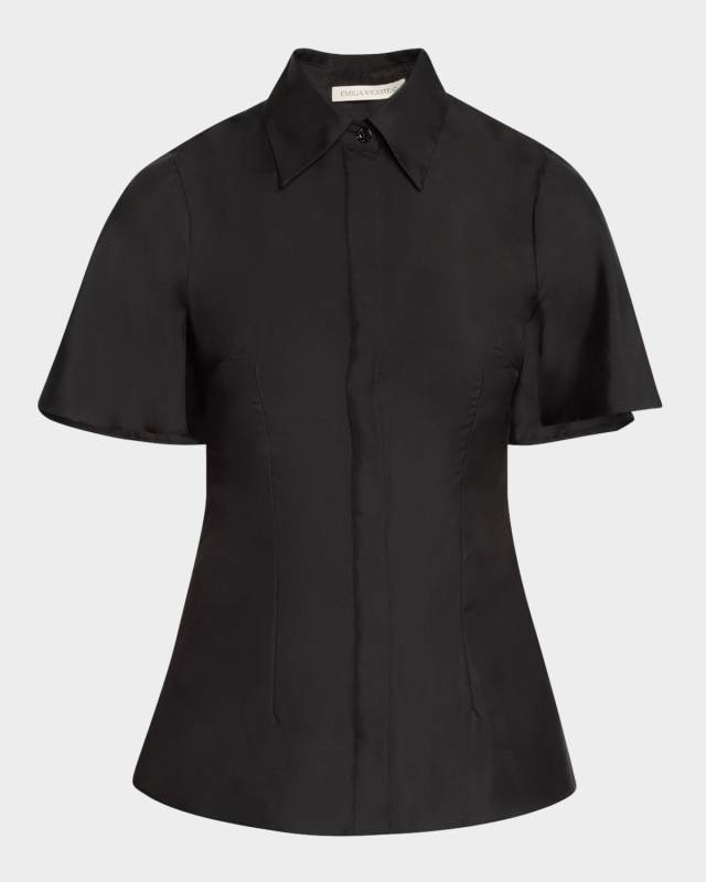 Keiko Cape Silk Twill Button-Down Top